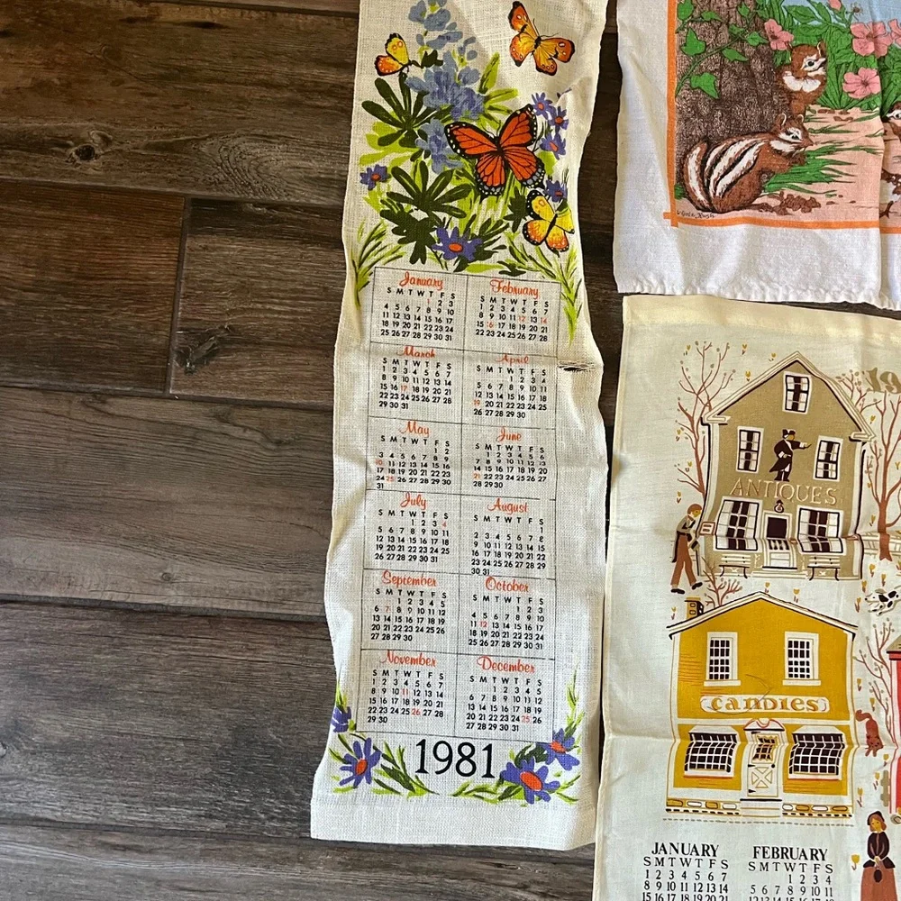 Lot 9 VTG 1980s Linen Calendar Towels Country Farmhouse Folk Kitchen Tea Towels - Picture 10 of 10